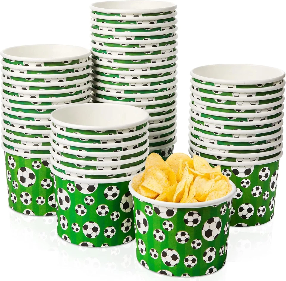 50 Piezas 9 OZ Deporte Fiesta Papel Snack Helado Tazas Desechables Postre Cuencos Snac Foto 1 de 4