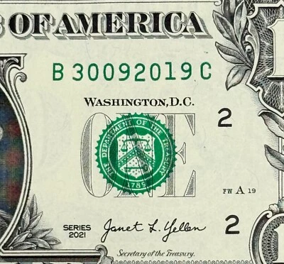 30th of September 2019 Birthday Dollar NEW Uncirculated Fancy Serial Number - Image 1 of 3