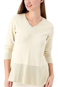 Isaac Mizrahi Live! 3/4-Sleeve Ribbed Peplum Sweater Light Sand - Picture 1 of 1