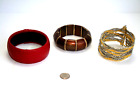 3 Lovely Bracelets Lot, Tiny Bead Multi Row, Leather Wrap & Chunky Lucite(y34)