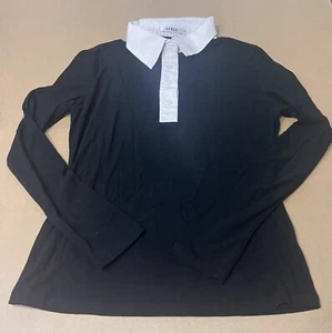 Women’s Contrast Collar Knit Shirt Size Large Black/White Soft Preppy - Picture 1 of 4