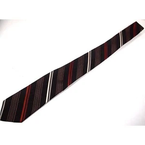 Par Excellence Vtg Mens Necktie Brown Orange White Striped Skinny 55" Short - Picture 1 of 3
