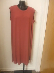 Eileen Fisher PM Roundneck Calf Length Dress Rosewood NWT $198 Viscose Jersey  - Picture 1 of 12