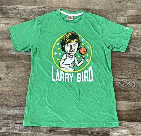 Homage NBA Boston Celtics Larry Bird Caricature Mens Tshirt Size Medium Green Cover