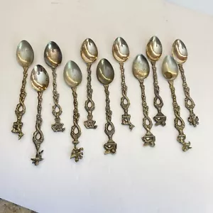 11 VTG Montagnani Style Italy Figural Demitasse Spoons Ornate Silverplate - Picture 1 of 11