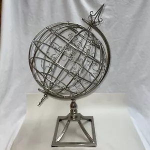 Vintage Stainless Steel World Globe 12” Diameter Metal Rotating - Picture 1 of 12