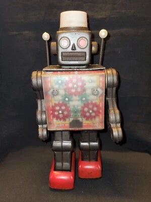 VINTAGE OLD BATTERY-OPERATED TIN TOY ROBOT MACHINE GERA HORIKAWA JAPAN 1960 - Image 1 of 4