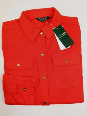 NUEVA RALPH LAUREN Camisa Para Mujer Talla M Naranja Llama Polo Bolsillo Elástico $79 Foto 1 de 4