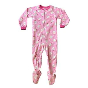 Girls 4T Carter's Long Sleeve Pink Snowman Fleece One Piece Zip Pajamas - Picture 1 of 2