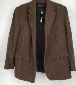 LAUREN RALPH LAUREN Plus Size Wool Blend Herringbone Blazer In Brown Sz 18W New - Picture 1 of 6