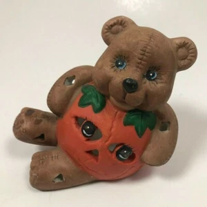 Vintage Ceramic Tea Light Candle Holder Halloween Teddy Bear Jack-o-Lantern - Picture 1 of 7