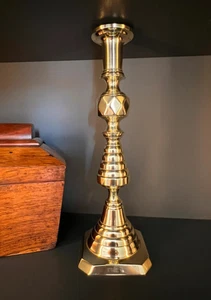 Antique Victorian solid brass candlestick diamond & beehive design c1880,s - Picture 1 of 7