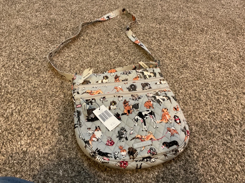 Vera Bradley Trio Triple Zip Hipster Women's Square Crossbody Dog Show - Gray