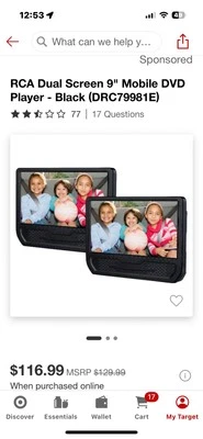 Sistema de DVD móvil RCA con pantallas DUALES DRC79981E correas remotas cargadores TOTALMENTE NUEVO Foto 1 de 4