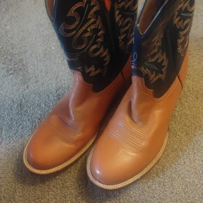 Ferrini Mens Almond Toe Roper Boots Mid Calf Brown Black Size 12 Leather Sole  - Image 1 of 4