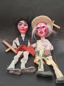 Pareja de títeres marionetas arte popular de Belice vintage pintadas a mano Centroamérica - Imagen 1 de 6