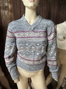 Vintage 70s Acrylic Knit Sweater Geometric Red by Majestic Knitwear  - Picture 1 of 7