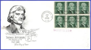 USA3 #1278 ADDR ARTMASTER FDC BL6  Thomas Jefferson - Imagen 1 de 1