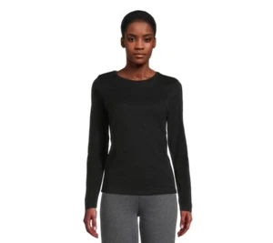 Hanes Women's Long Sleeve Crewneck T-Shirt 100% Cotton Size XL Ebony - Picture 1 of 5