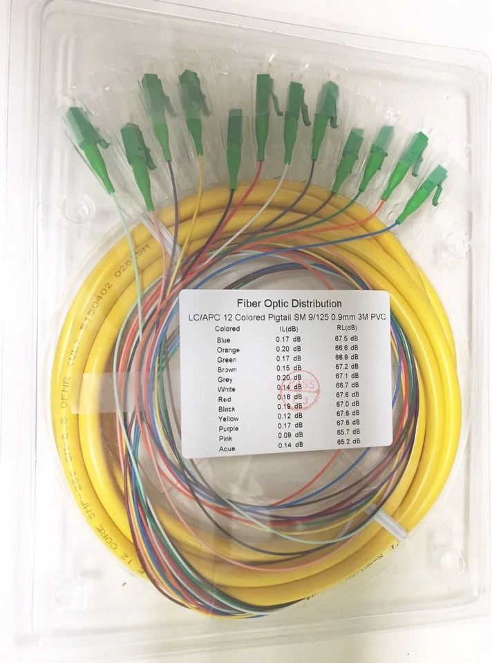 12 fiber 9/125 Fiber Optic Pigtail 3m LC/APC SingleMode ,Fiber pigtail- 9384 - Image 1 of 1