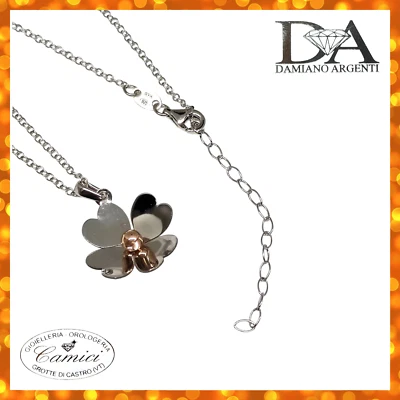 Collana argento 925 Damiano Argenti rodio bianco e rosa fiore a cuori - Immagine 1 di 3