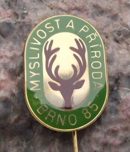 1985 Czechoslovkia National Hunting and Nature Exhibition Brno Deer Pin Badge - Picture 1 of 2