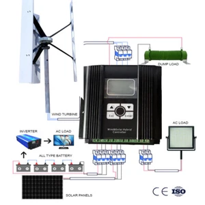 1000W 12V 24V 48V Vertikale Windkraftanlage Windrad mit MPPT Hybrid Laderegler - Picture 1 of 20