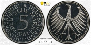 West Germany 1961-D 5 Mark, KM-112, PCGS PR66CAM, Mintage of only 200! - Picture 1 of 1