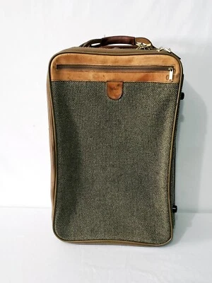 Hartman Tweed Rolling Suitcase Luggage Brown Leather Upright Carry-On  - Image 1 of 4