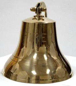 Brass Fire Bell Solid Brass Fire Bell with Knotted Lanyard Fireman Bell 7.5"H - Picture 1 of 4