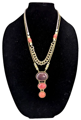 Lucky Brand Layered Necklace 2pc Set Pink Brown Purple Mixed Metal Long Western - Image 1 of 4