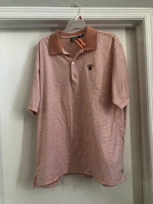 BOBBY JONES ‘SEMINOLE’ White And Orange Perform.Poly Stripe, Mens GOLF Shirt-(L) - Image 1 of 2