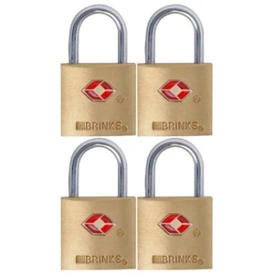 Brinks Solid Brass 22mm TSA Travel Keyed Padlock with 1/2in Shackle, 4 Pack - Picture 1 of 8