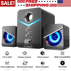 USB Computer Speakers System Stereo Bass Subwoofer LED for Desktop Laptop PC - Afbeelding 1 van 13