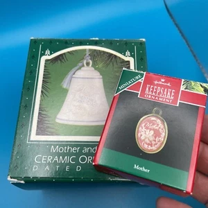 1985 Hallmark Keepsake Ornament Lot (2) Mother and Dad Ceramic Bell & 1990 Cameo - Picture 1 of 8