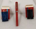 SHEAFFER FOUNTAIN PEN ITALIC F NIB RED VINTAGE MADE IN USA EXTRA INK CARTRIDGES