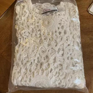 Vintage Diana Marco Crochet Sweater with Pearl Accents New One Size Beautiful! - Picture 1 of 6