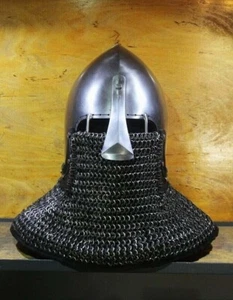 Casco bascinet de combate medieval de acero calibre 16 SCA Aventail casco de correo de cadena - Imagen 1 de 3