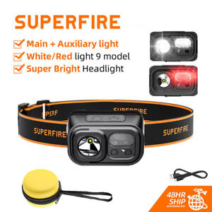 SUPERFIRE Rechargeable Motion Sensor Headlamp White/Red Light Headlight 1000LM