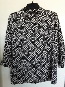 Alfani Career Top 16W  Black Beige Prints Button Up Shirt Sz XL - Picture 1 of 4
