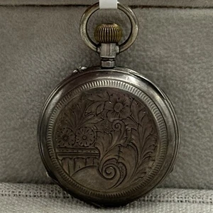Lady's 7J Pocket Watch Silver Case Pendant Watch Wonderful Flower Engraving - Picture 1 of 7