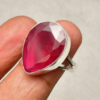 Ruby (lab created) Gemstone Handmade 925 Sterling Silver Jewelry Ring Size 6 - Image 1 of 4