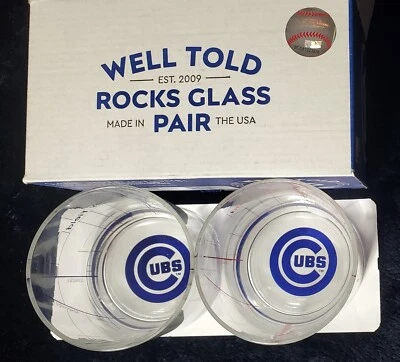 CHICAGO CUBS Pint Glass Baseball Wrigley Field Map MLB 3.5” Set Of Two New - Image 1 of 4