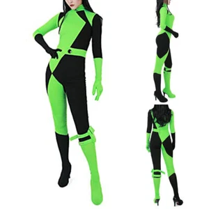 Kim Possible Shego Women Cosplay Costume Patchwork Bodysuit Carnival Jumpsuit - Picture 1 of 10