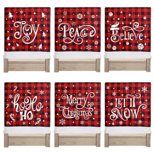 6PCS Christmas Chair Covers Decor,Red and Black Buffalo Plaid Xmas Chair Slip... - Picture 1 of 7