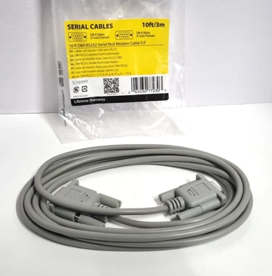 Lot of 2x  Serial Cable Female to Female Straight  3m DB9 RS232 Through White - Image 1 of 4