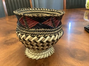 Handwoven Basket Tan Brown Folk Art Storage Tarahumara. - Picture 1 of 9