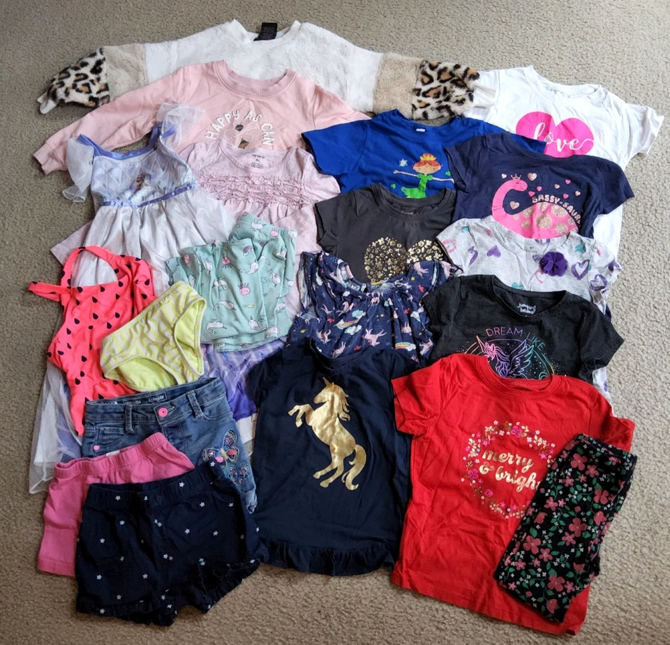 Girls' Size 4T 23 piece clothing lot shirts shorts pajamas swimsuit more - Image 1 of 4