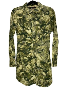 Pilcro Women's 4 Ruched Corduroy Button Down Long Sleeve Mini Shirt Dress Green - Picture 1 of 7