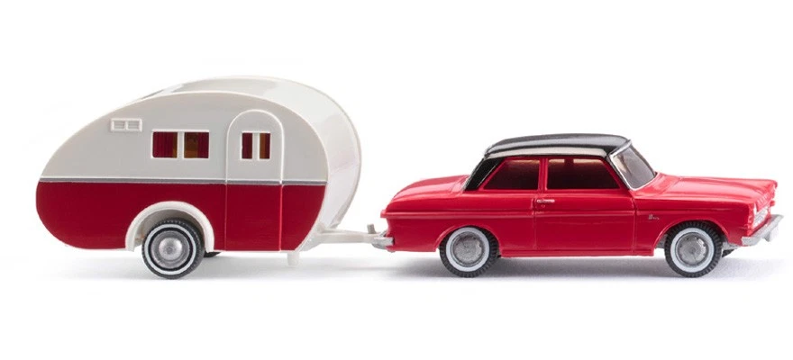 WIKING, FORD Taunus 12M rosso con caravan, 1/87,  WIK020203 - Immagine 1 di 1